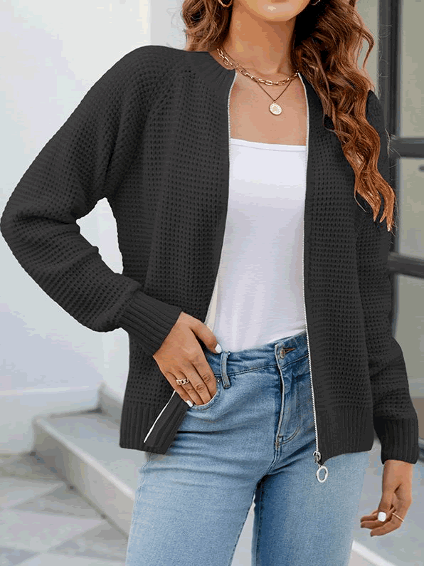 Lotte - Manteau jersey côtelé élégant avec fermeture éclair pour un look stylé
