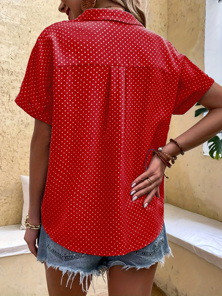 Cvetka | Blouse élégante à pois et manches courtes - Chemise boutonnée pour un look élégant