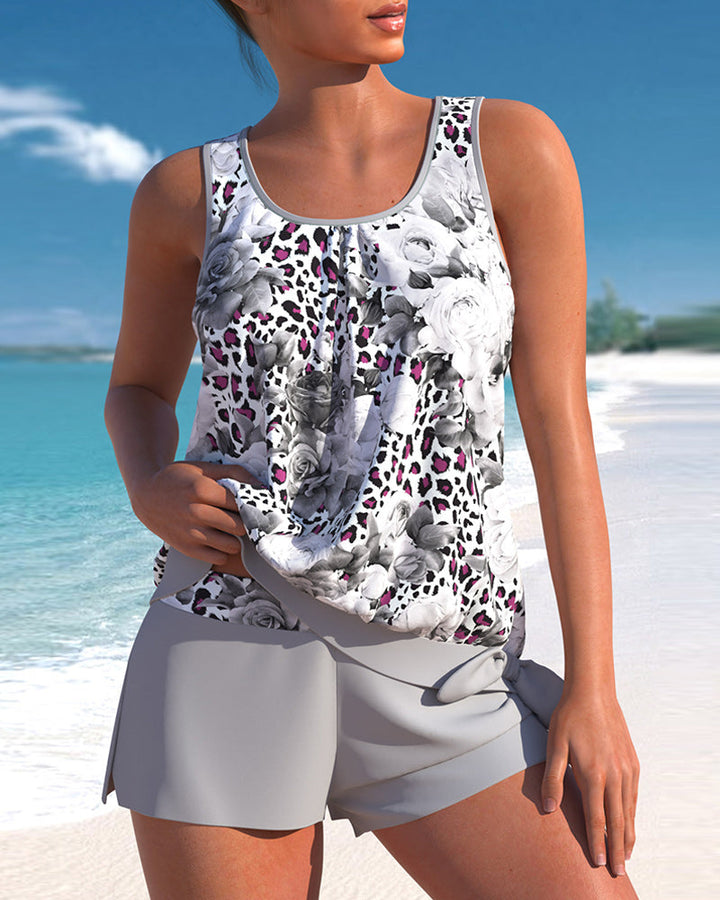 Ensemble de Tankini Élégant en Gris pour Femmes - Vêtement de Bain Confortable et Stylé