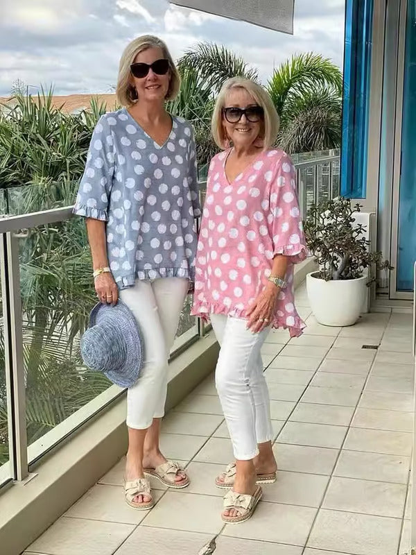 Josepha - Blouse élégante en V décolleté avec un charmant imprimé à pois