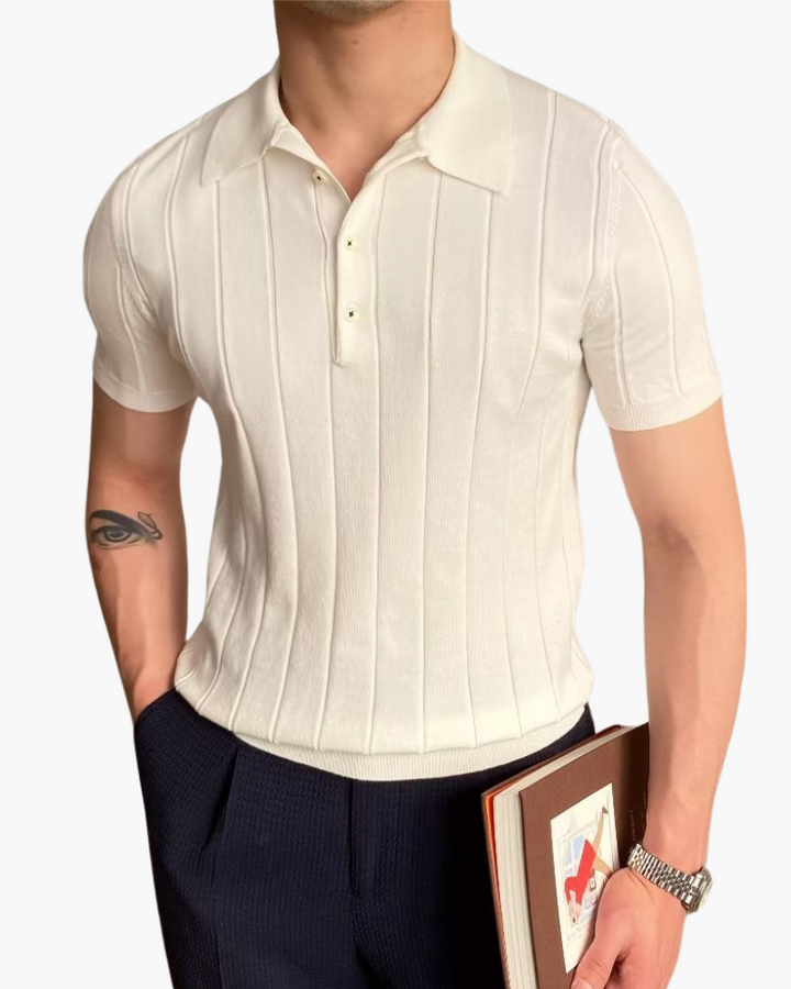 Ian | Polo en Tricot Slim Fit pour Homme avec Motif Côtelé Élégant Casual Professionnel