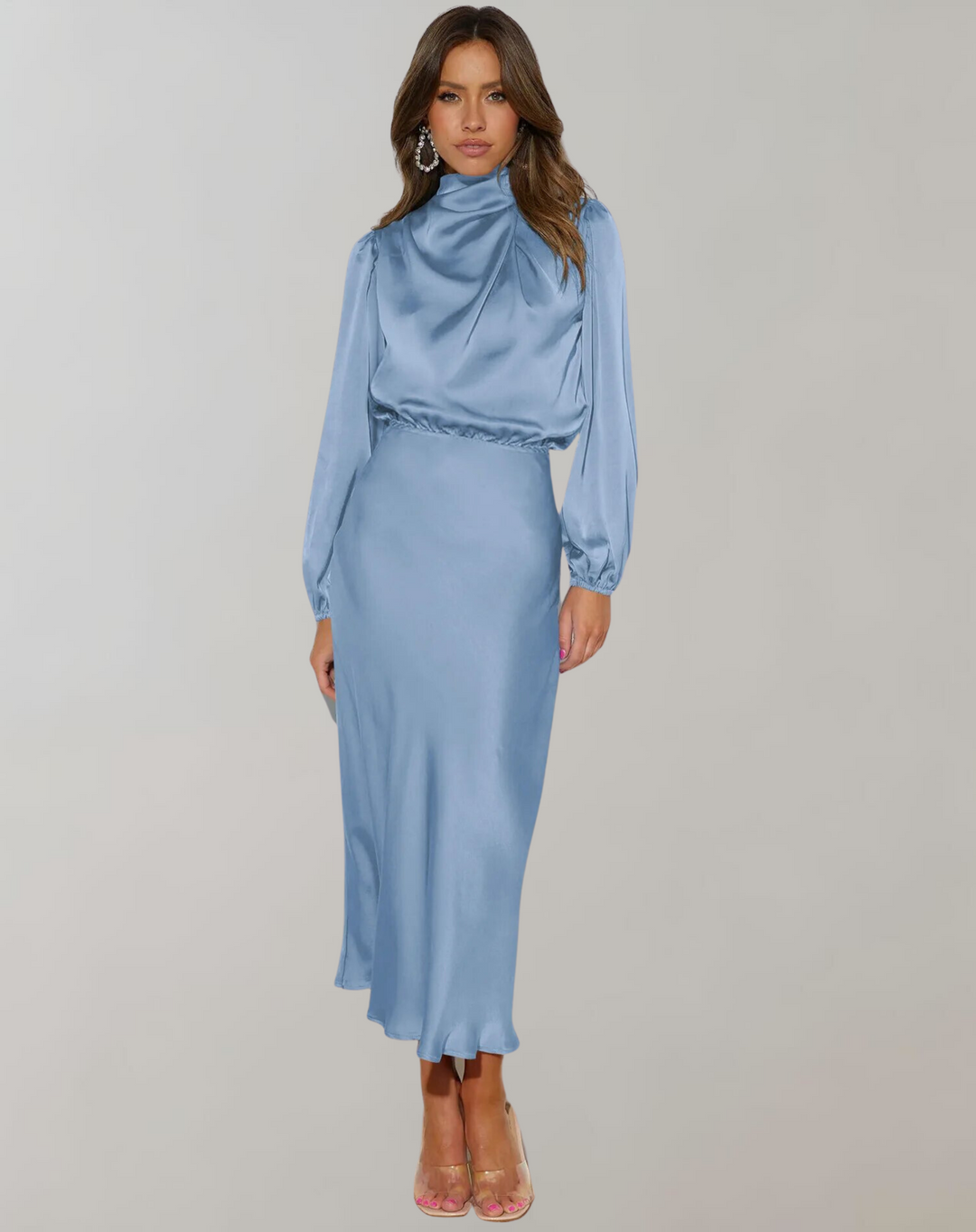 Darielle | Robe en satin luxe à manches longues pour les soirées, les fêtes et les occasions élégantes.