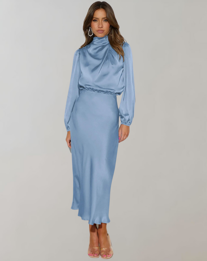 Darielle | Robe en satin luxe à manches longues pour les soirées, les fêtes et les occasions élégantes.