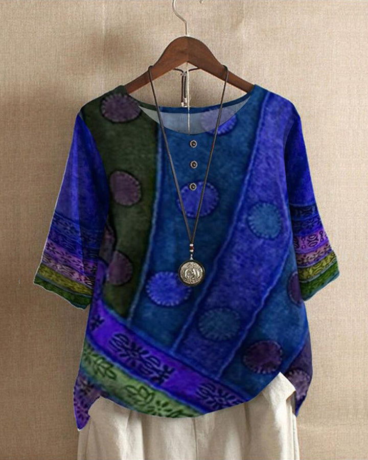 Myla - Blusa de estilo bohemio retro con estampado llamativo