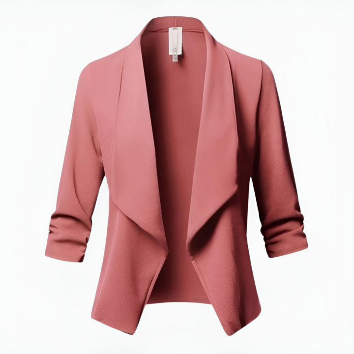 Blazer femme chic Adelheid avec un devant ouvert et des manches trois-quarts élégantes.
