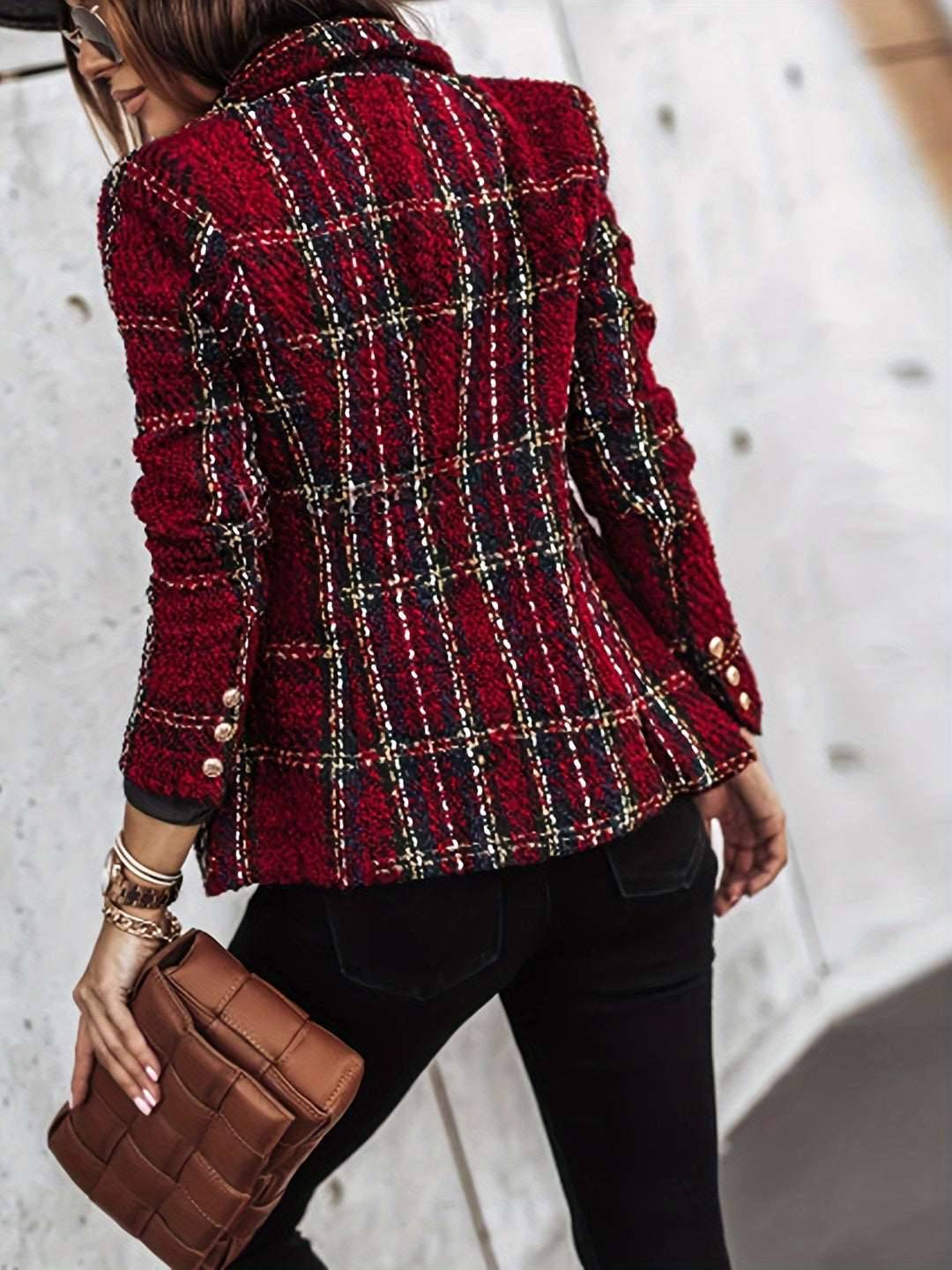 Genevieve | Blazer en Tweed Élégant à Double Boutonnage - Veste à Carreaux Élégante à Manches Longues pour le Bureau et le Travail pour Femmes