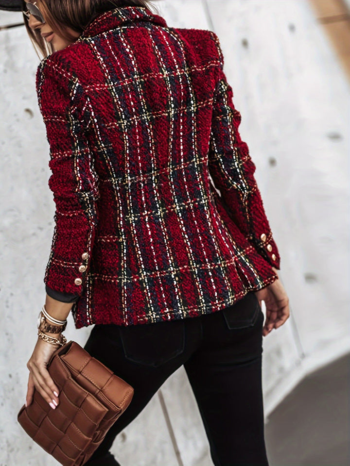Genevieve | Blazer en Tweed Élégant à Double Boutonnage - Veste à Carreaux Élégante à Manches Longues pour le Bureau et le Travail pour Femmes