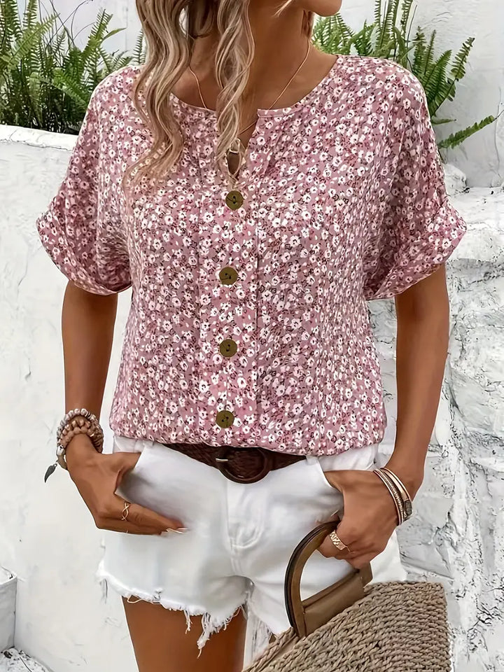 Chemisier pour femmes Lucrezia avec motif floral élégant à manches courtes - Le haut parfait pour toute occasion.