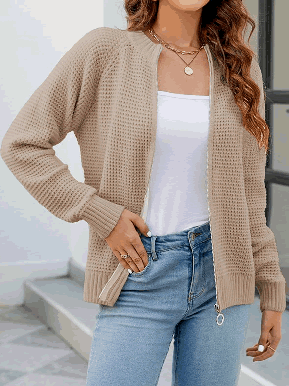 Lotte - Manteau jersey côtelé élégant avec fermeture éclair pour un look stylé