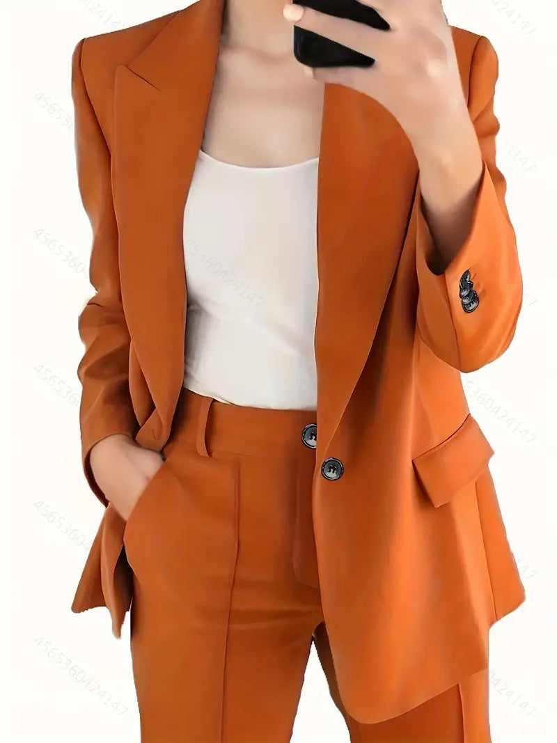 Marie - Élégant blazer à lapel et pantalon évasé à la mode - Ensemble complet avec fermeture à boutons