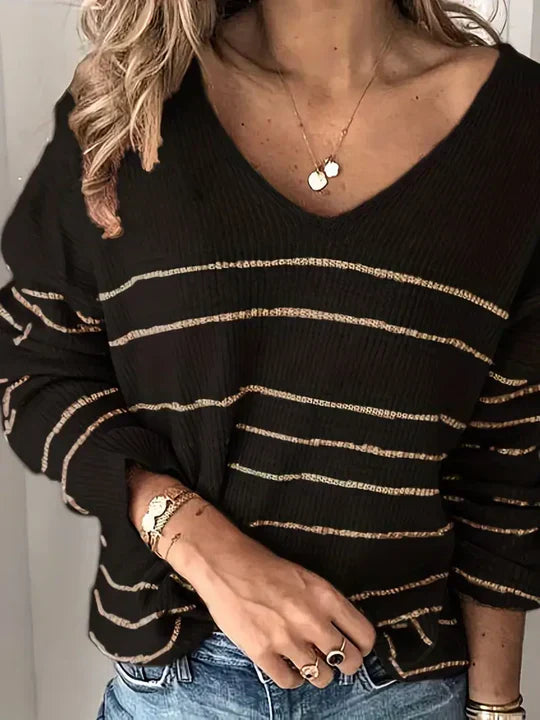 Luna - Pull V en rayures élégant pour la femme à la mode