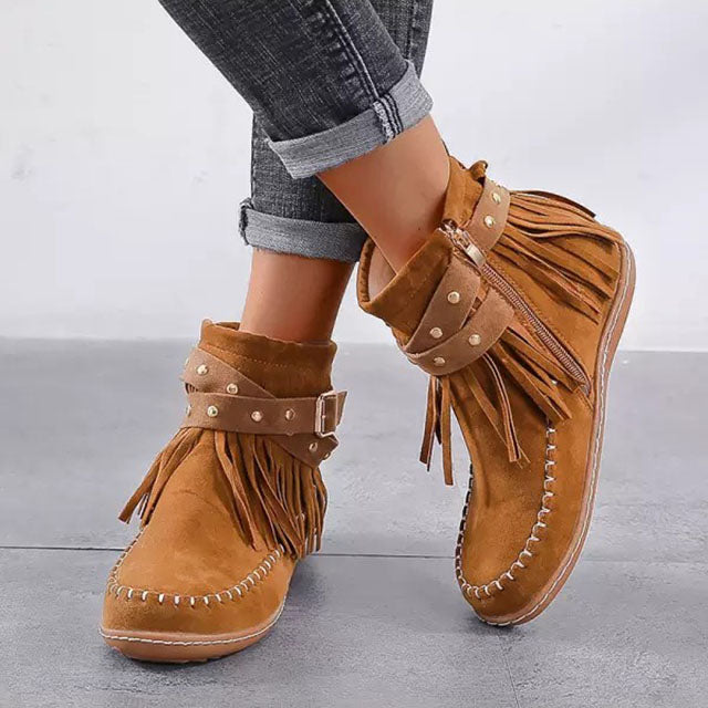 Jelaa - Charmantes bottes chaudes rétros avec franges à la mode