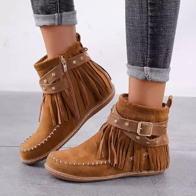 Jelaa - Charmantes bottes chaudes rétros avec franges à la mode