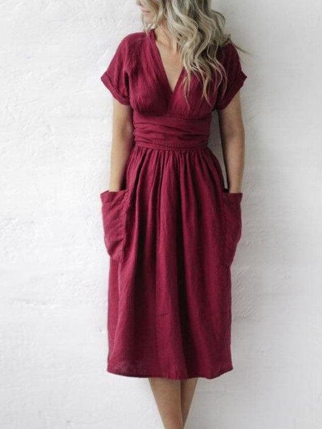 Marita | Élégante robe de chambre midi en coton avec décolleté en V et design sans manches - Confortable et stylée