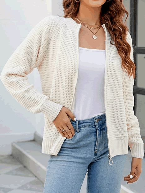 Lotte - Manteau jersey côtelé élégant avec fermeture éclair pour un look stylé