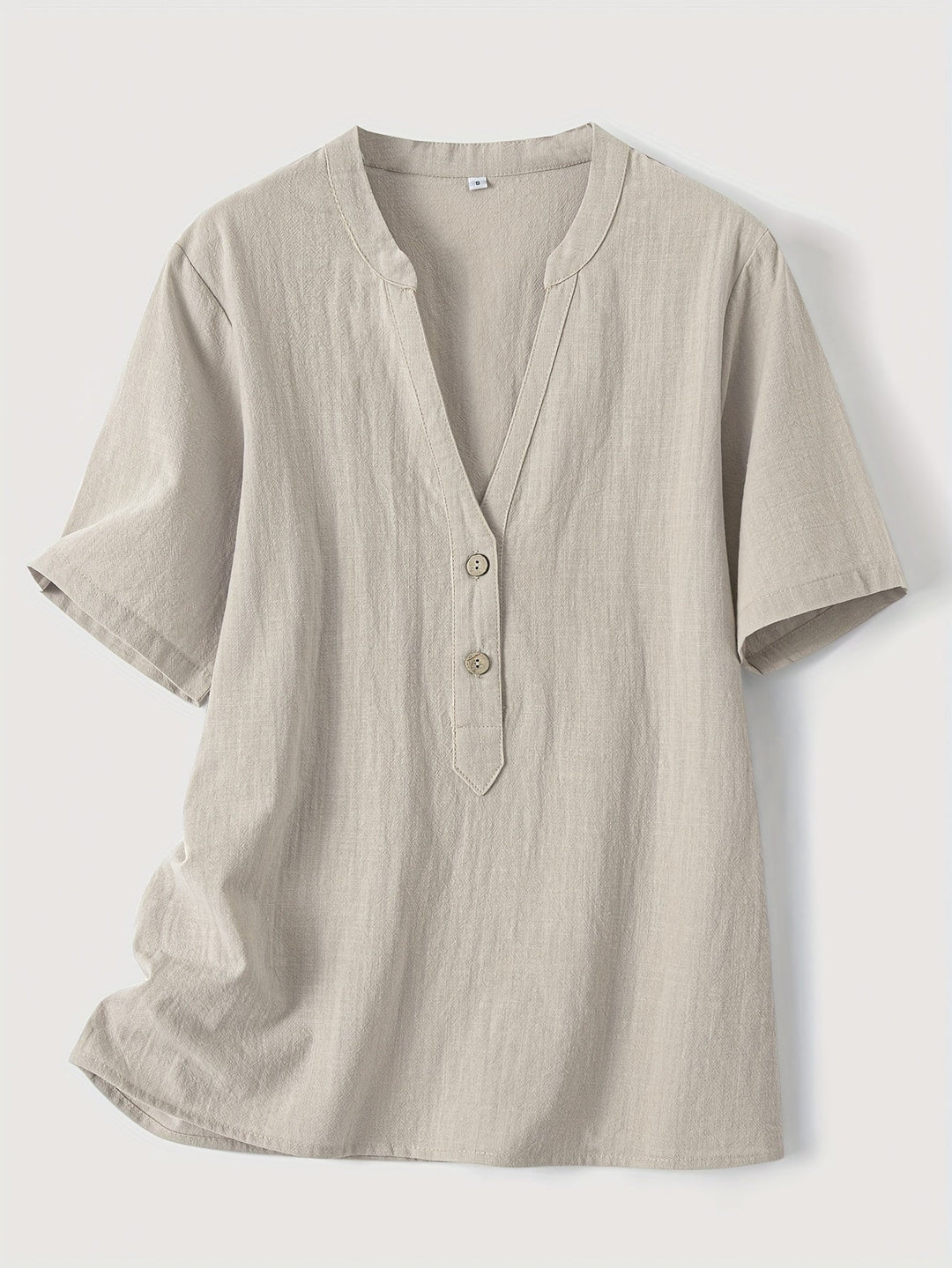 Blouse Femme Élégante Mattea à Encolure en V, Manches Courtes et Détail de Boutonnière Chic