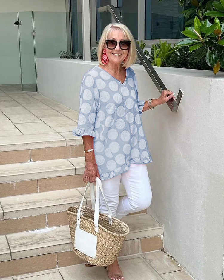 Josepha - Blouse élégante en V décolleté avec un charmant imprimé à pois