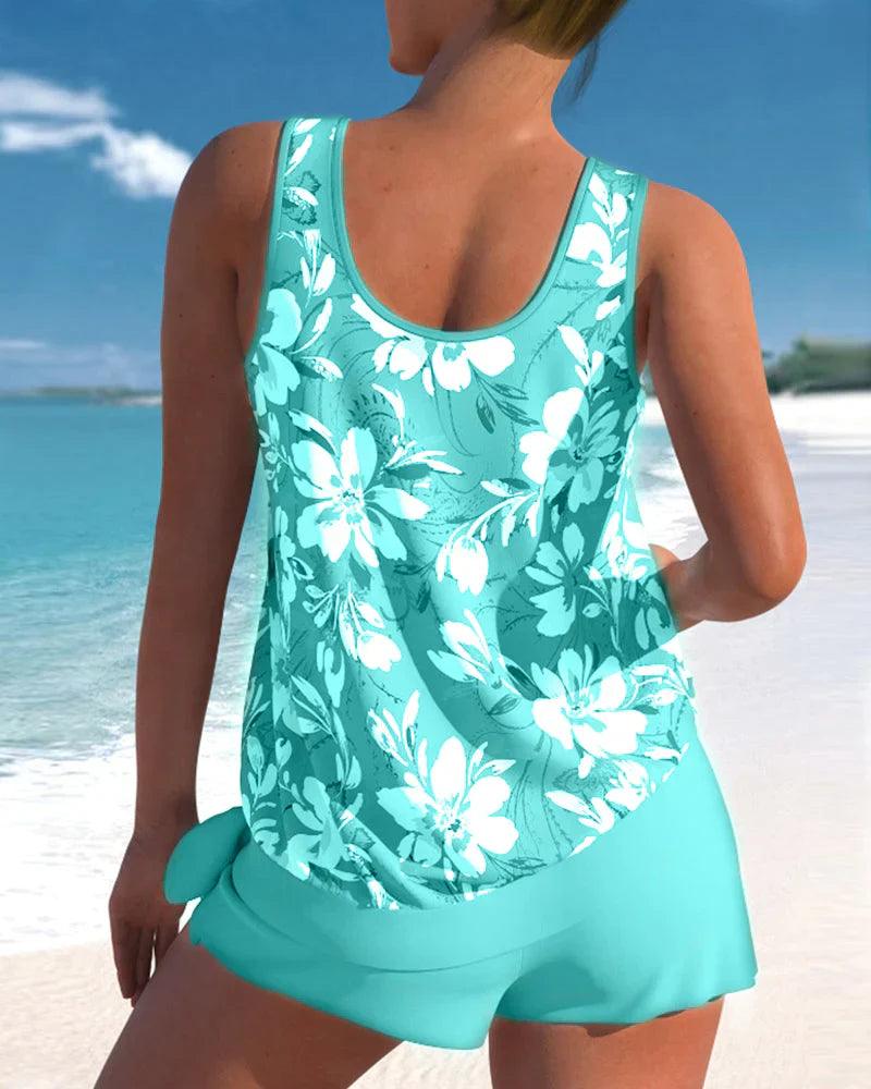 Tankini élégant avec imprimé floral pour femmes pour un look de plage stylé.