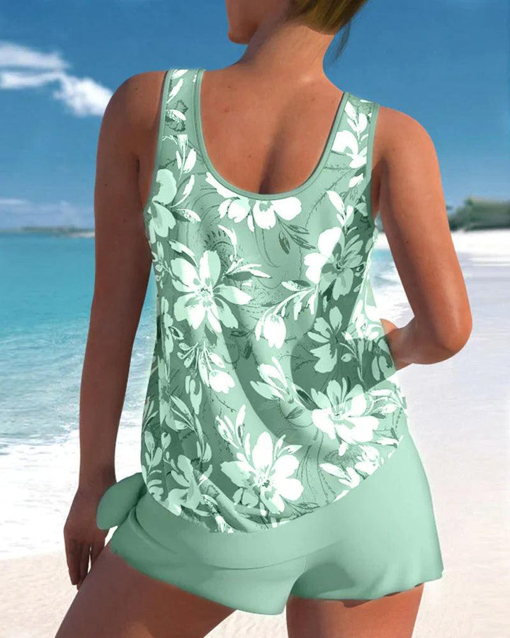 Tankini élégant avec imprimé floral pour femmes pour un look de plage stylé.