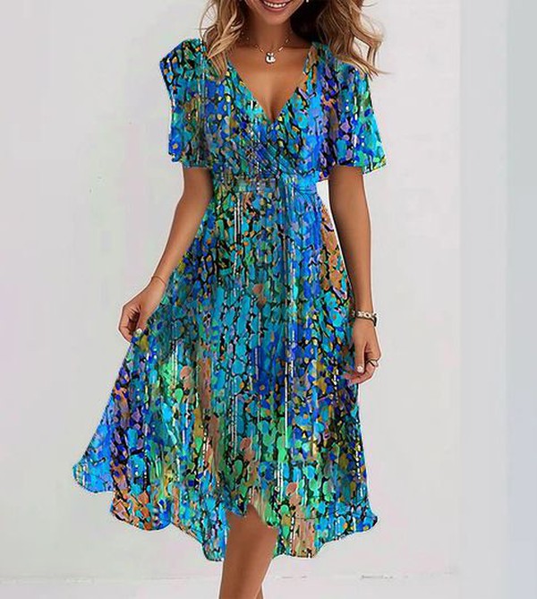 Katleen | Robe midi en chiffon imprimée avec décolleté en V - Mode féminine élégante