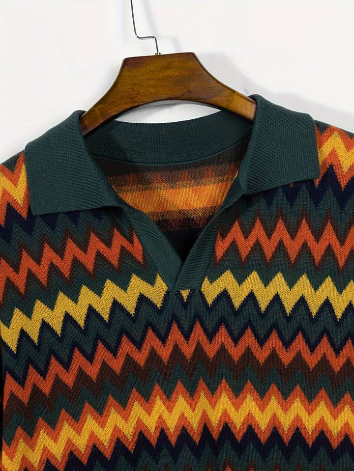 Pull rétro stylé avec motif zigzag tendance
