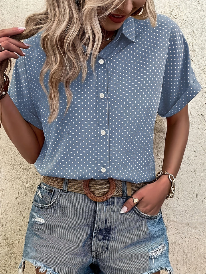 Cvetka | Blouse élégante à pois et manches courtes - Chemise boutonnée pour un look élégant