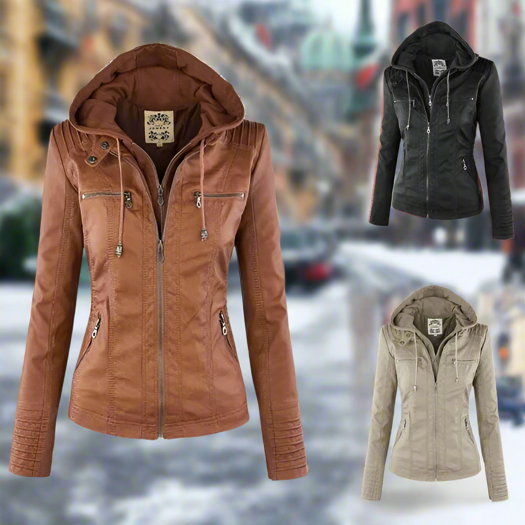 Amélie™ - Veste en cuir premium avec capuche