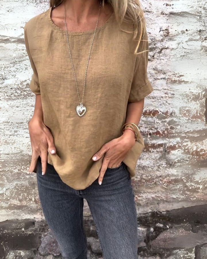 Urielle - Haut élégante pour femmes à manches courtes et encolure ronde, pour un style confortable.