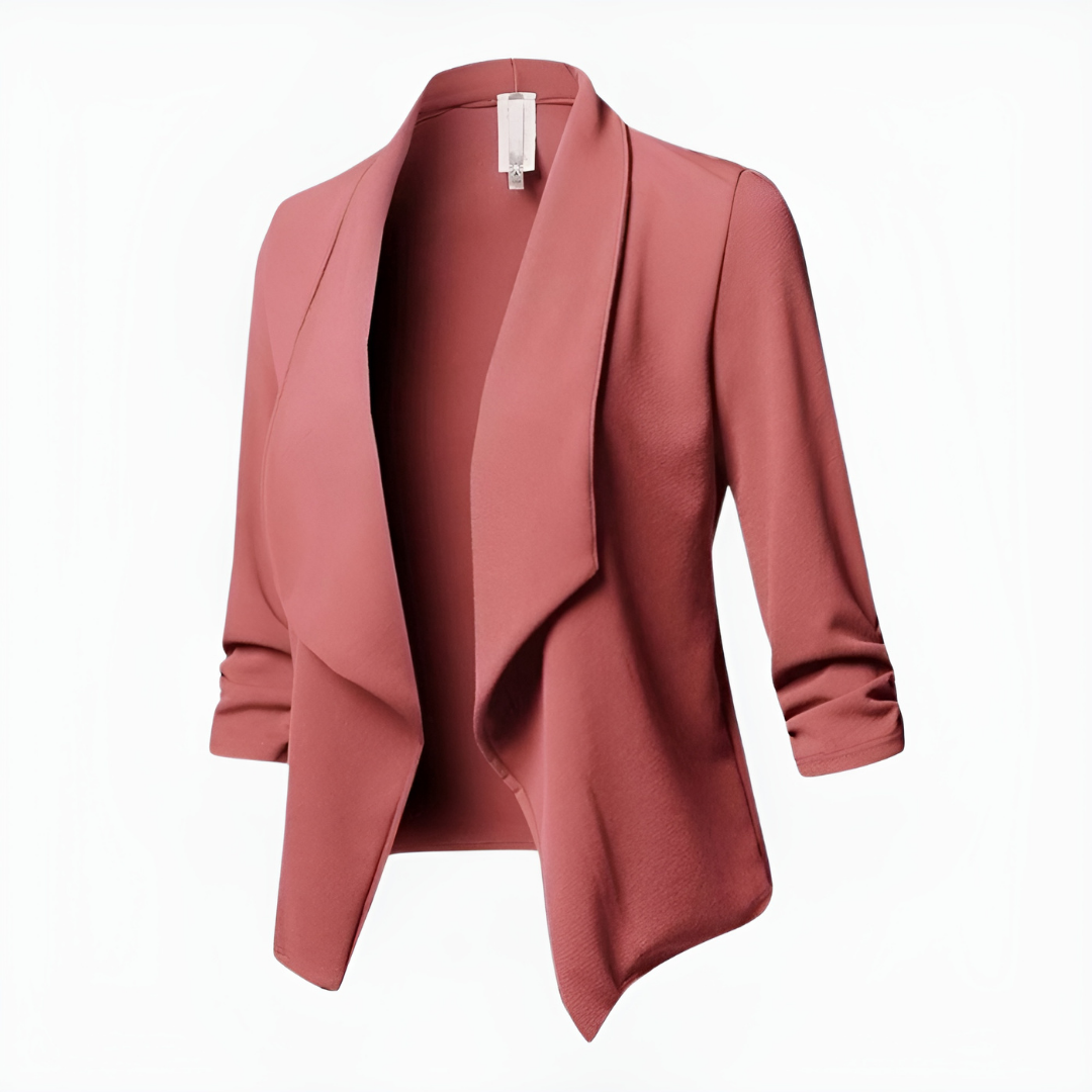 Blazer femme chic Adelheid avec un devant ouvert et des manches trois-quarts élégantes.