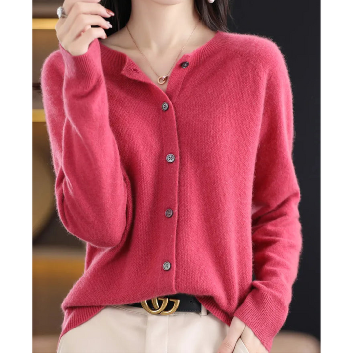 Veste en tricot de luxe pour femmes 100% laine mérinos avec encolure en O et touche de cachemire