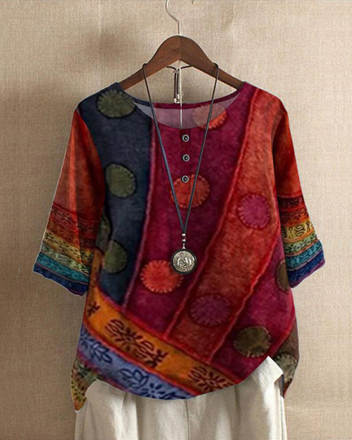 Myla - Blusa de estilo bohemio retro con estampado llamativo