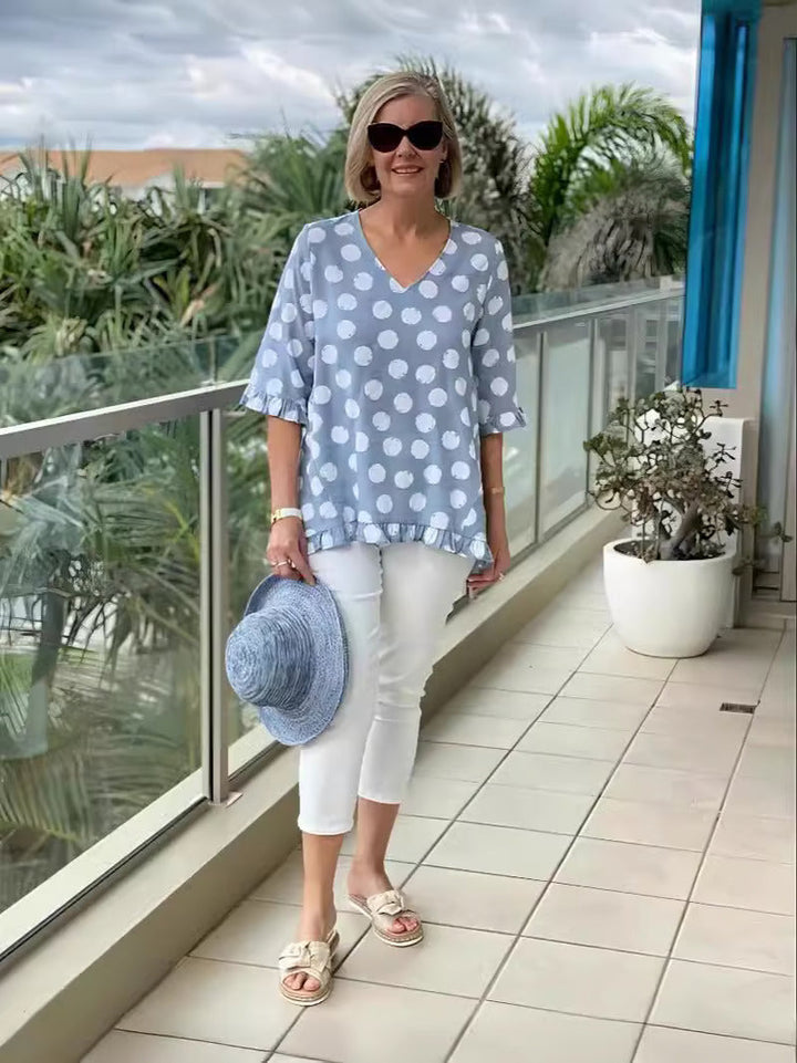 Josepha - Blouse élégante en V décolleté avec un charmant imprimé à pois