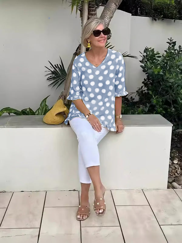 Josepha - Blouse élégante en V décolleté avec un charmant imprimé à pois