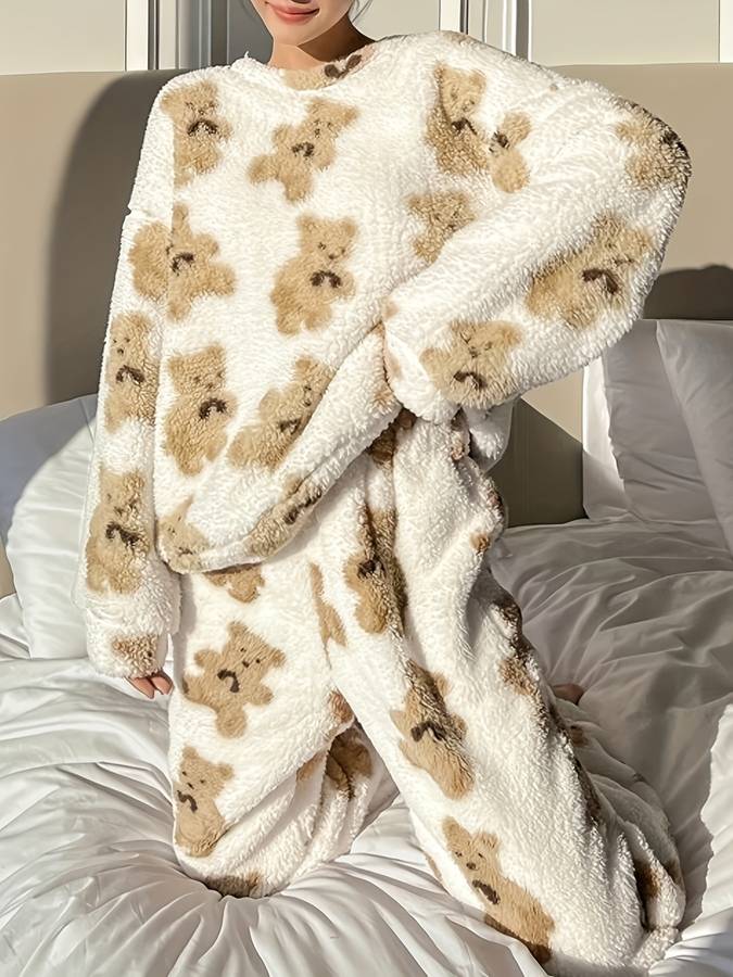 Danica - Ensemble loungewear ultra confortable avec imprimé ours blanc pour femme
