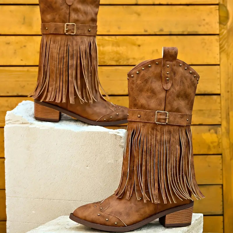 Celeste - Bottes stylées pour femmes, ornées d'un gland élégant et d'un talon stable
