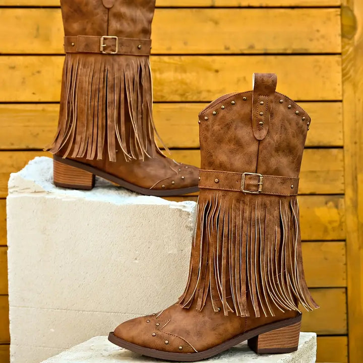Celeste - Bottes stylées pour femmes, ornées d'un gland élégant et d'un talon stable
