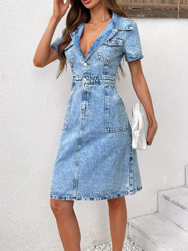 Dressing gown in jean élégante à manches courtes et coupe flatteuse pour un look tendance.