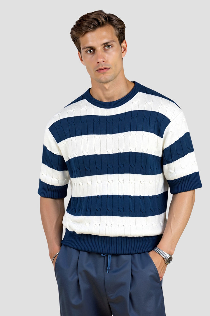 Élégant pull rayé à manches courtes pour hommes, pour un look élégant et confortable