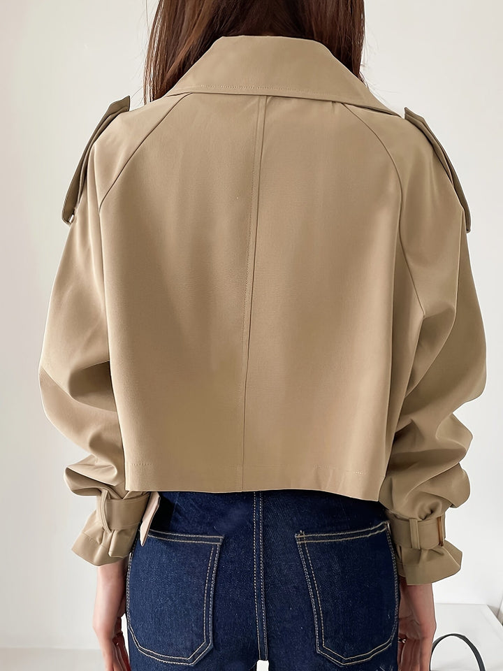 Evelyn - Trench-coat kaki stylé avec col à revers et fermeture à plumes chic pour femme