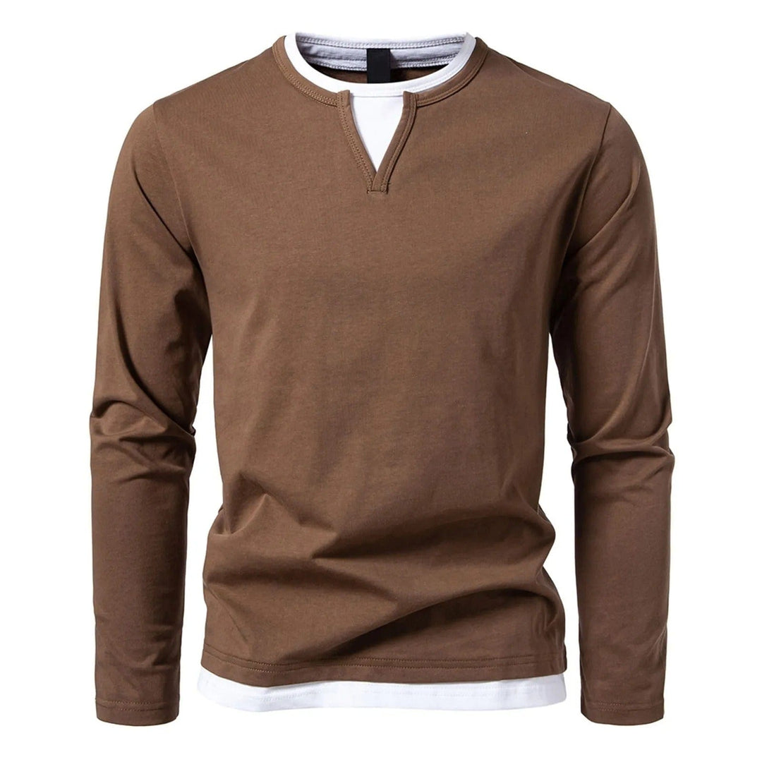 Coen™ T-shirt long à manches longues pour hommes, confortable et décontracté, avec un élégant col en V