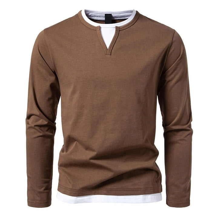 Coen™ T-shirt long à manches longues pour hommes, confortable et décontracté, avec un élégant col en V