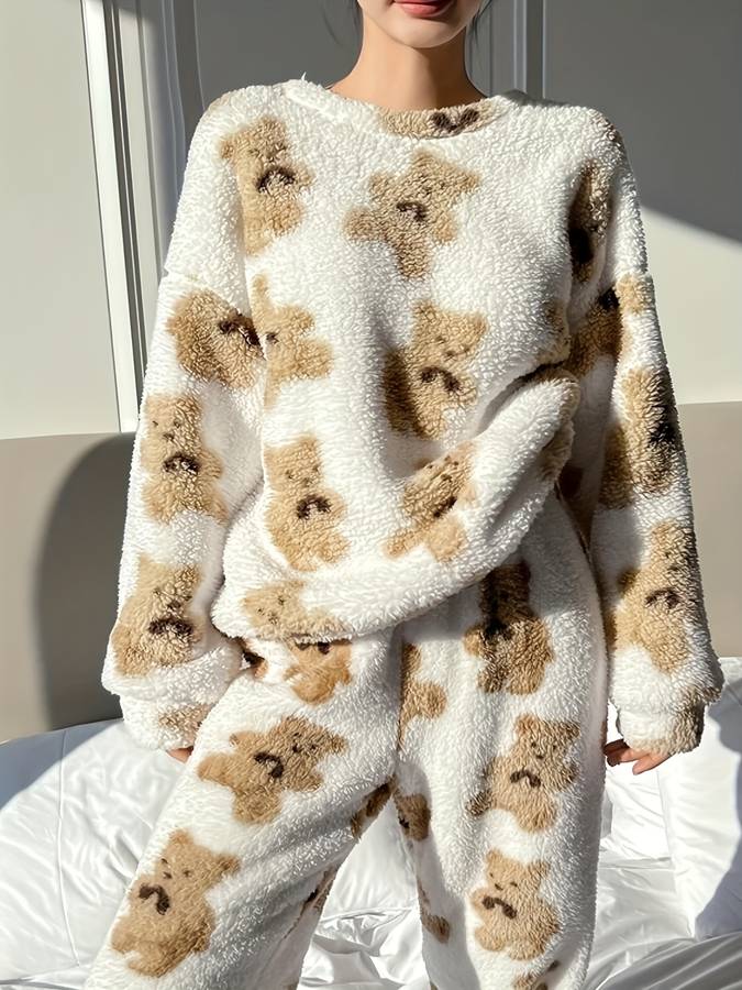 Danica - Ensemble loungewear ultra confortable avec imprimé ours blanc pour femme