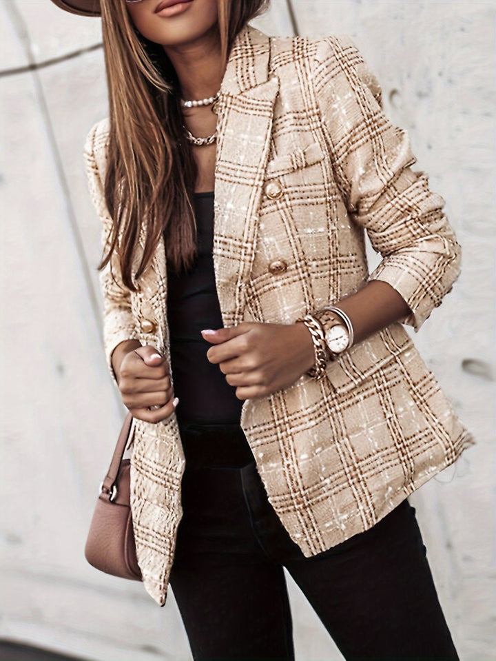 Genevieve | Blazer en Tweed Élégant à Double Boutonnage - Veste à Carreaux Élégante à Manches Longues pour le Bureau et le Travail pour Femmes