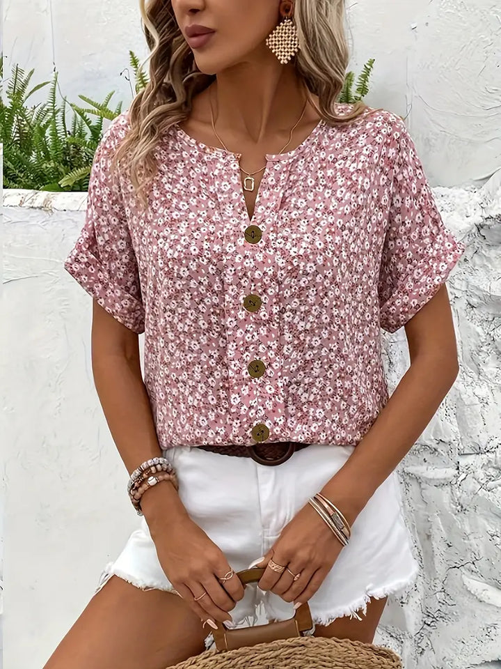 Chemisier pour femmes Lucrezia avec motif floral élégant à manches courtes - Le haut parfait pour toute occasion.