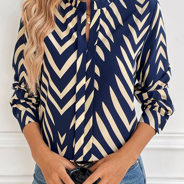 Praskovia | Blouse Élégante à Motif Chevron avec Col Rond et Manches Longues pour un Look Chic