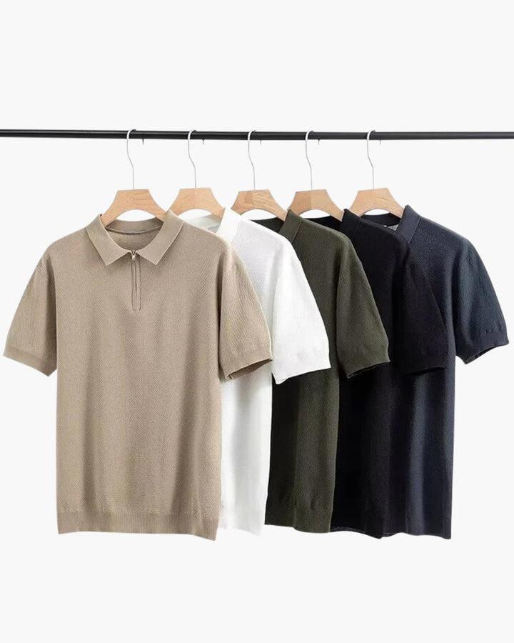 Polo Homme à Manches Courtes en Maille avec Zip Demi pour Confort et Style