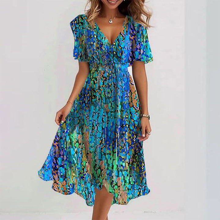 Katleen | Robe midi en chiffon imprimée avec décolleté en V - Mode féminine élégante