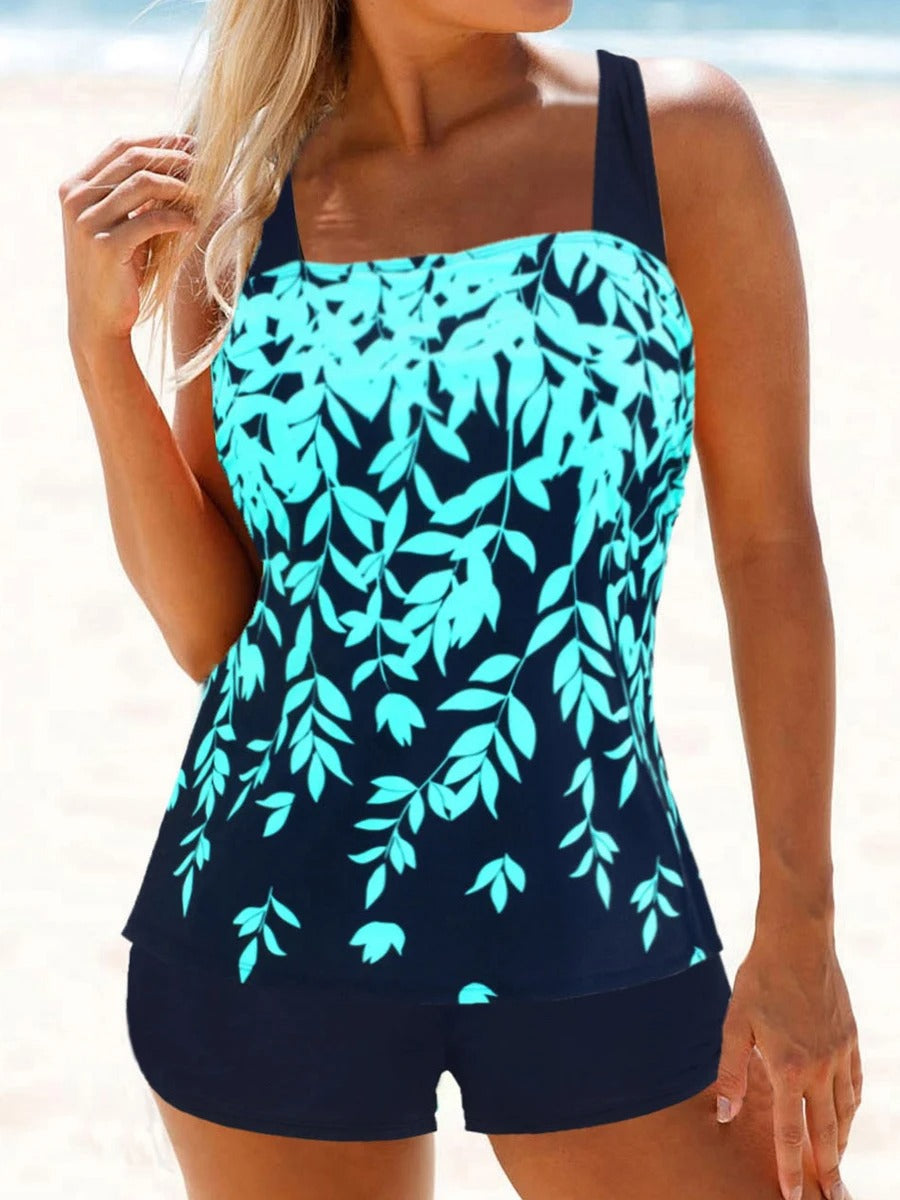 Tankini Élégant à Imprimé Feuille pour Femmes - Vêtements de Bain Parfaits pour l'Été