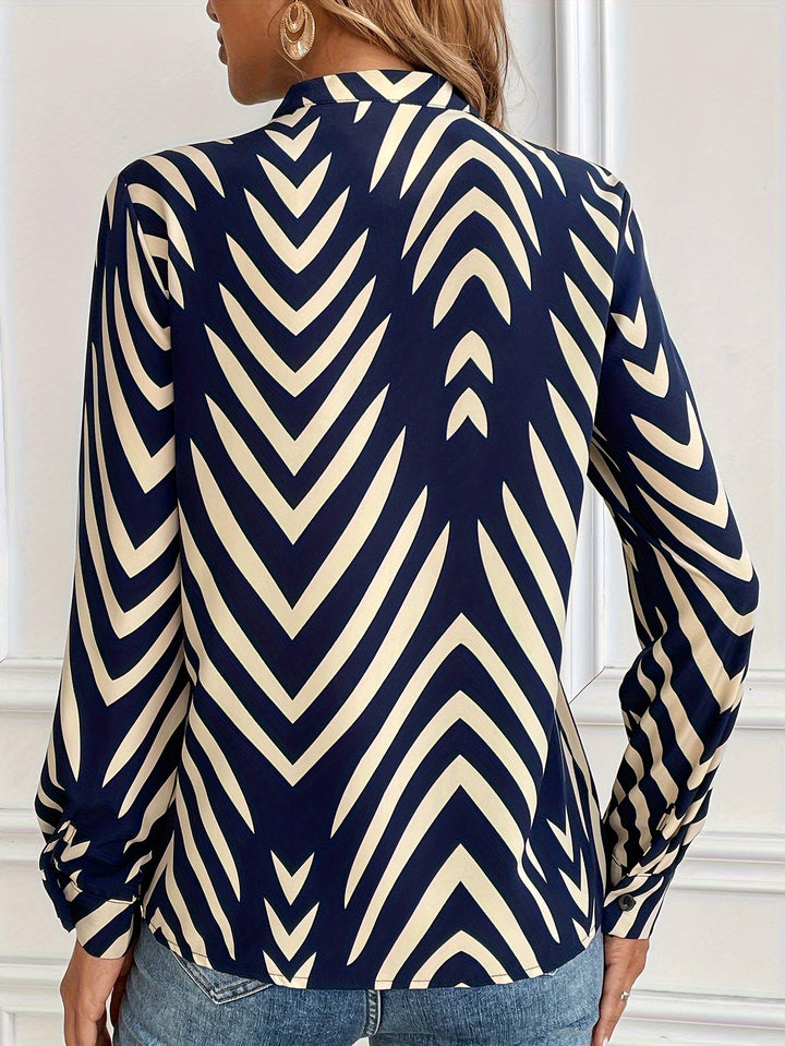 Praskovia | Blouse Élégante à Motif Chevron avec Col Rond et Manches Longues pour un Look Chic
