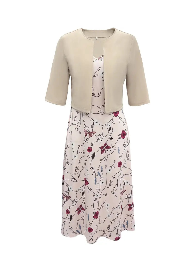 Robe de chambre Élégante Deux Pièces avec Décolleté en V et Top en Imprimé Floral pour un Look Chic